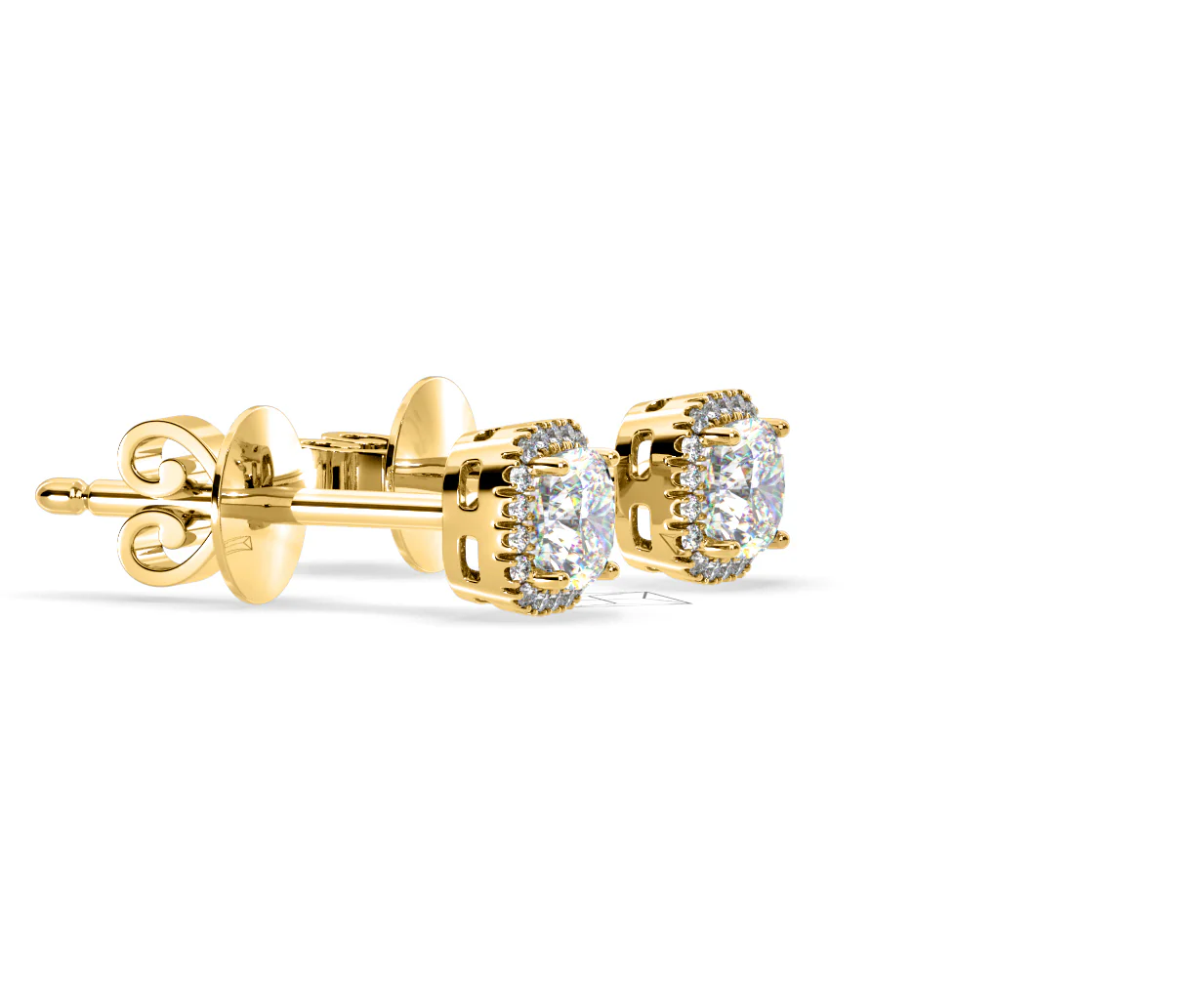 Beatrice Cushion Cut Lab Diamond Halo Earrings 1.30ct in 18K Yellow Gold F/VS1 - Image 72