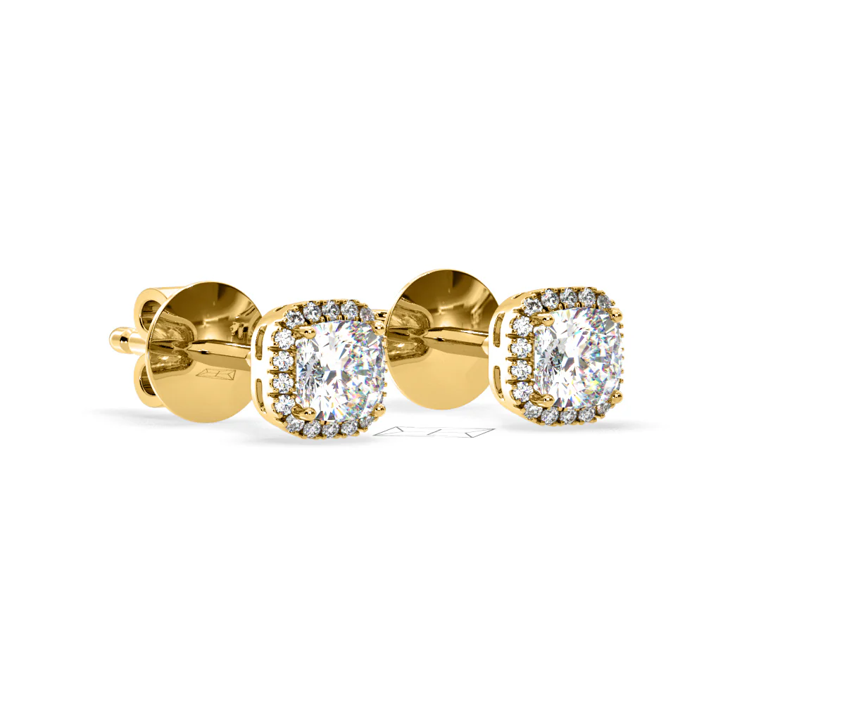 Beatrice Cushion Cut Lab Diamond Halo Earrings 1.30ct in 18K Yellow Gold F/VS1 - Image 79