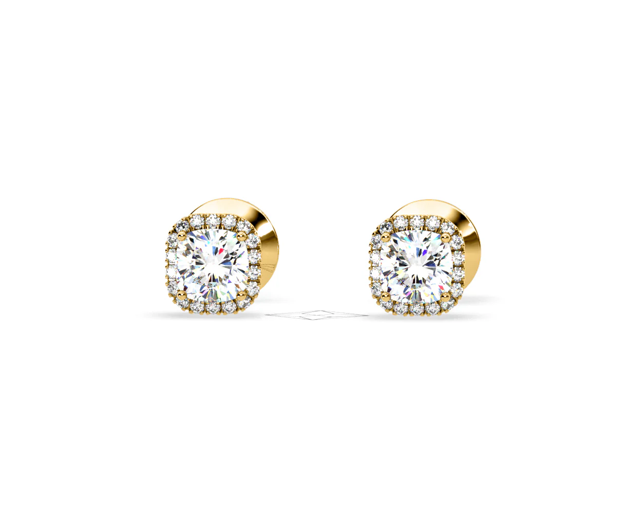 Beatrice Cushion Cut Lab Diamond Halo Earrings 1.30ct in 18K Yellow Gold F/VS1 - Image 8