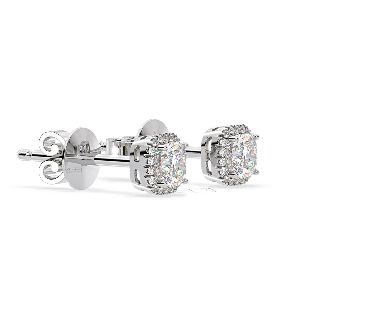 Beatrice Cushion Cut Lab Diamond Halo Earrings 2.45ct in 18K White Gold F/VS1 - Image 75
