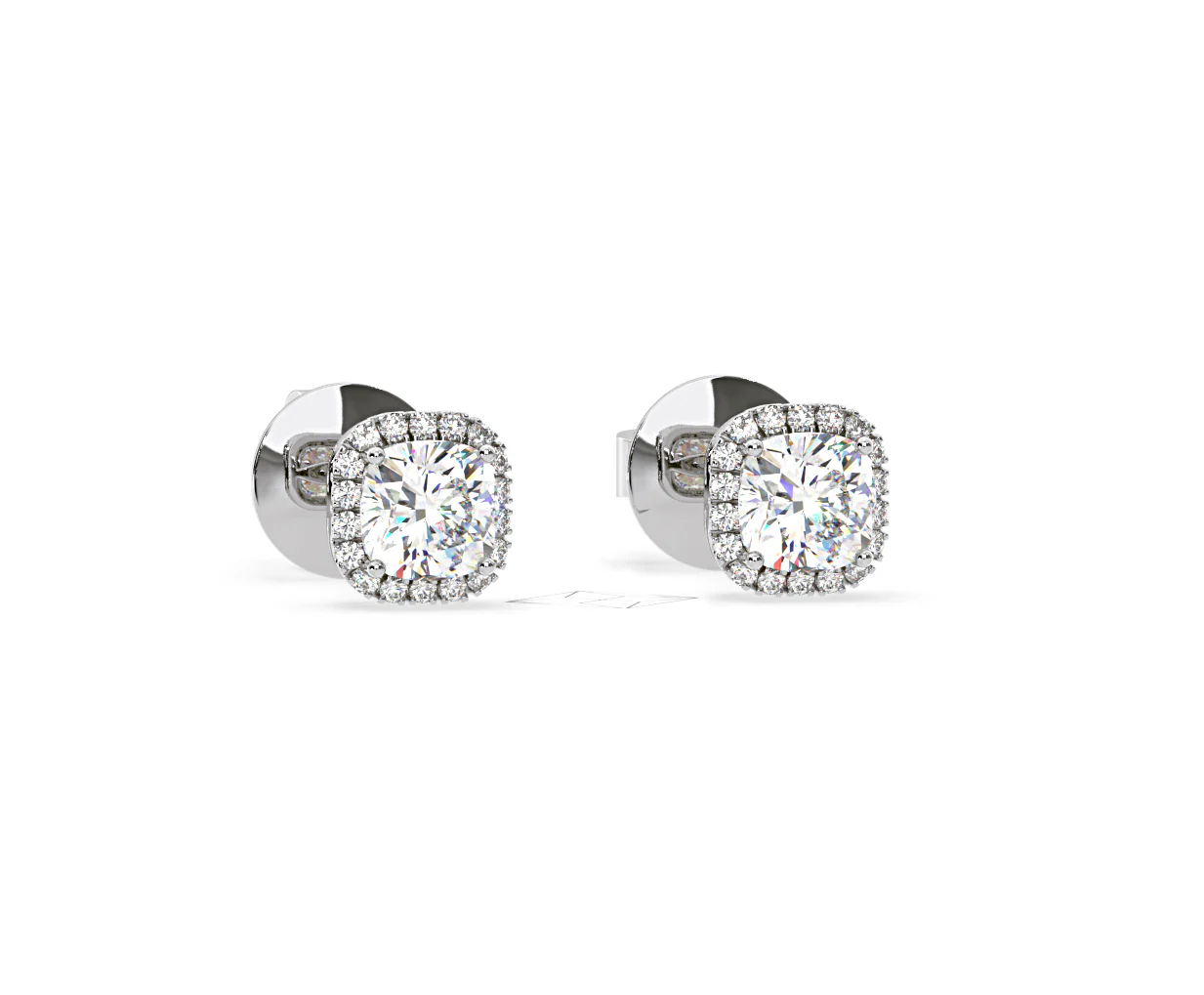 Beatrice Cushion Cut Lab Diamond Halo Earrings 2.45ct in 18K White Gold F/VS1 - Image 84