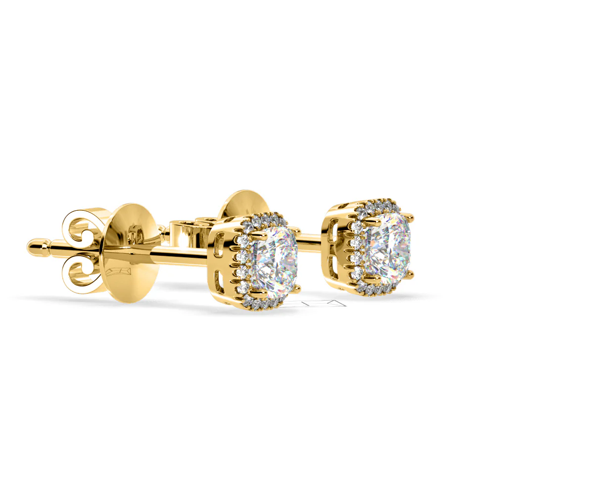 Beatrice Cushion Cut Lab Diamond Halo Earrings 2.45ct in 18K Yellow Gold F/VS1 - Image 74