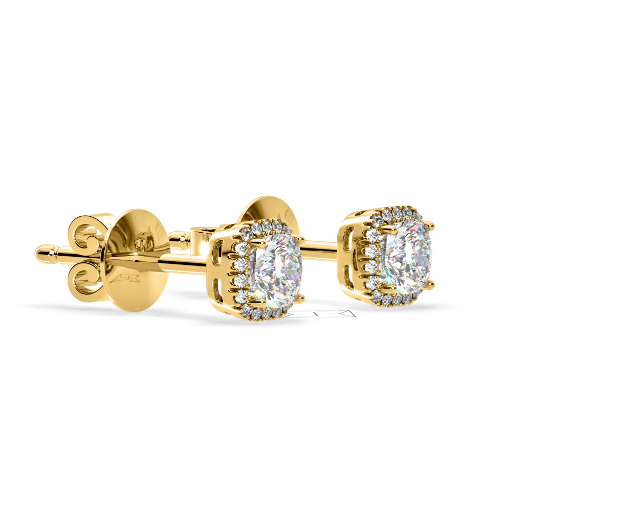 Beatrice Cushion Cut Lab Diamond Halo Earrings 2.45ct in 18K Yellow Gold F/VS1 - Image 75