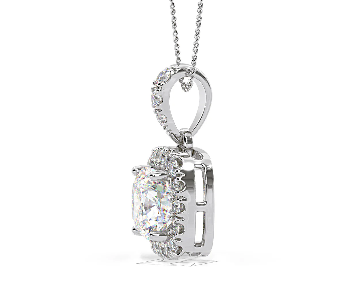 Beatrice Cushion Cut Lab Diamond Pendant Necklace 0.70ct in 18K White Gold F/VS1 - Image 24