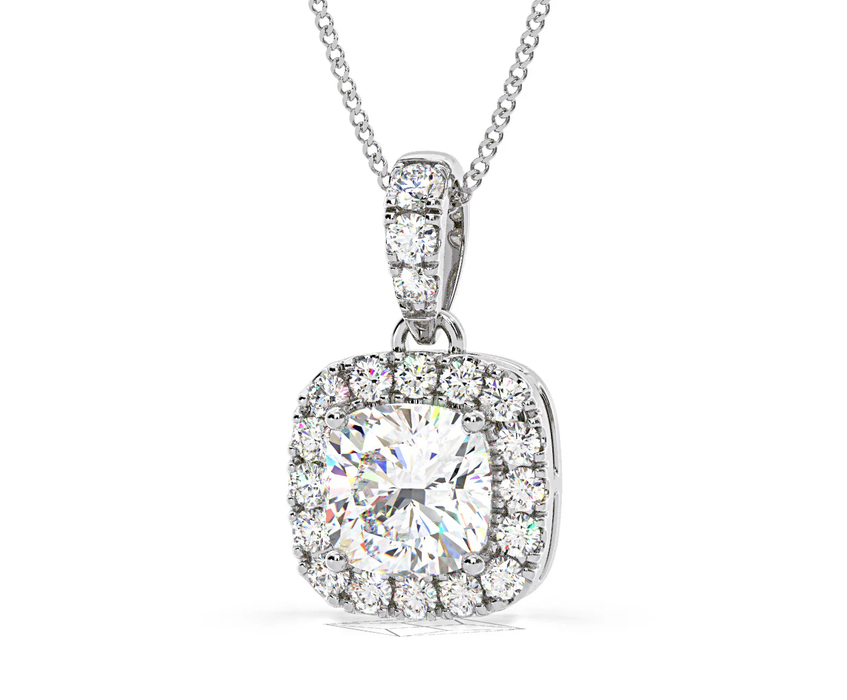 Beatrice Cushion Cut Lab Diamond Pendant Necklace 1.38ct in 18K White Gold F/VS1 - Image 11