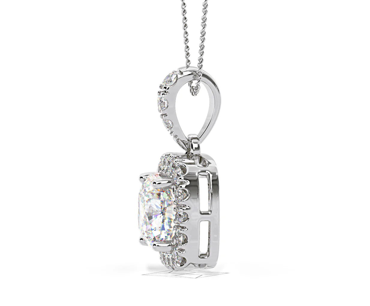 Beatrice Cushion Cut Lab Diamond Pendant Necklace 1.38ct in 18K White Gold F/VS1 - Image 25