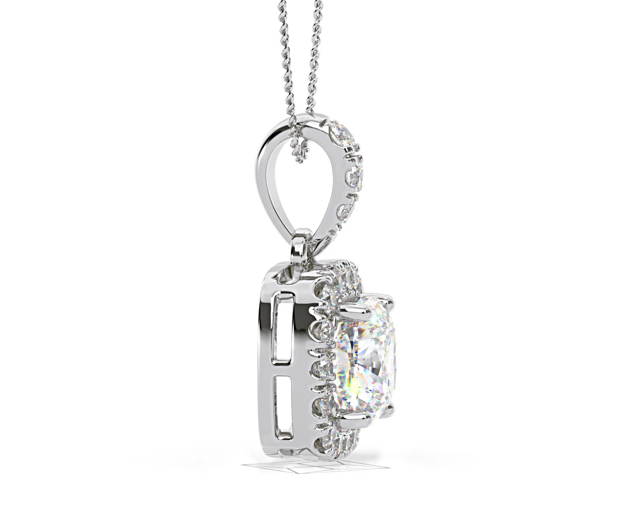 Beatrice Cushion Cut Lab Diamond Pendant Necklace 1.38ct in 18K White Gold F/VS1 - Image 70