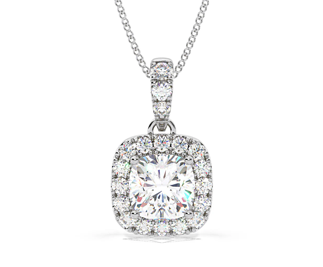 Beatrice Cushion Cut Lab Diamond Pendant Necklace 1.38ct in 18K White Gold F/VS1 - Image 8