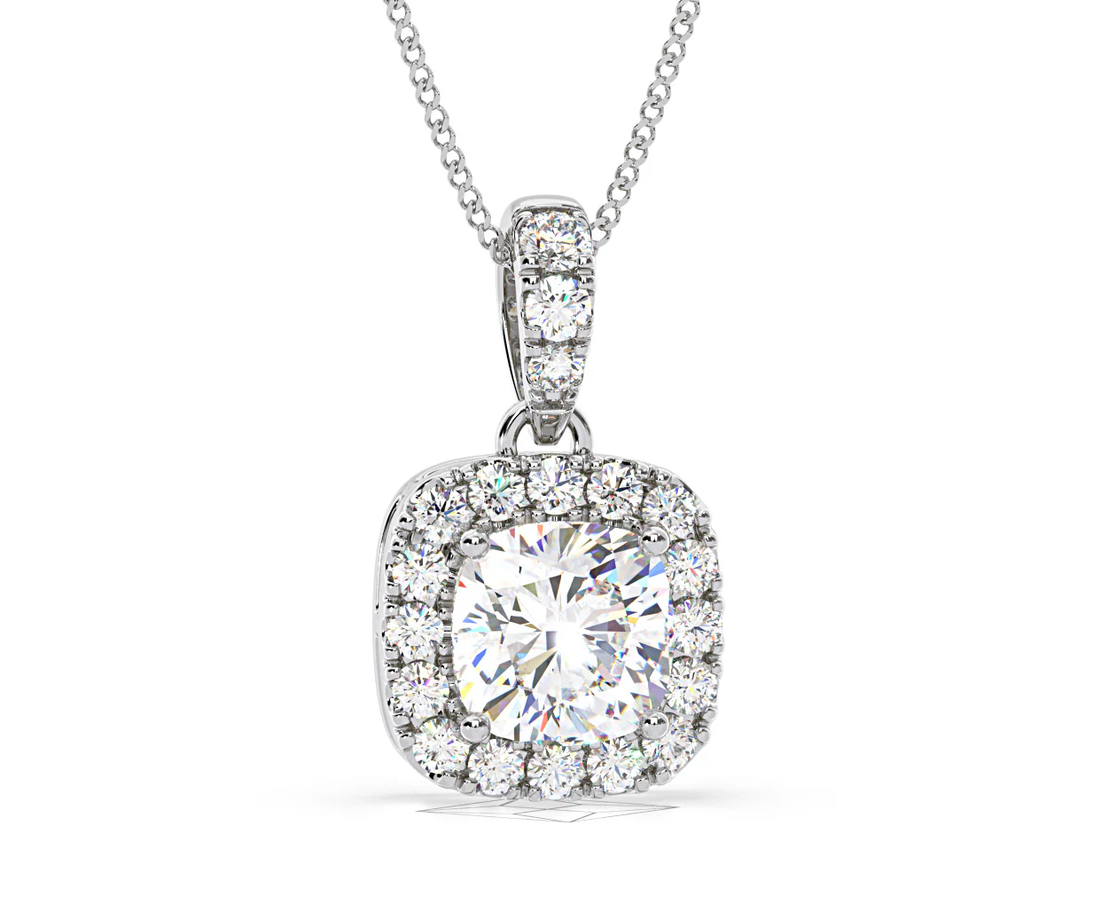 Beatrice Cushion Cut Lab Diamond Pendant Necklace 1.38ct in 18K White Gold F/VS1 - Image 85
