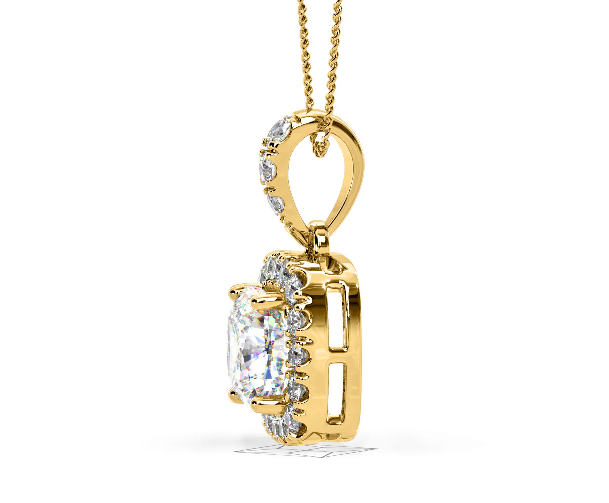 Beatrice Cushion Cut Lab Diamond Pendant Necklace 1.38ct in 18K Yellow Gold F/VS1 - Image 25