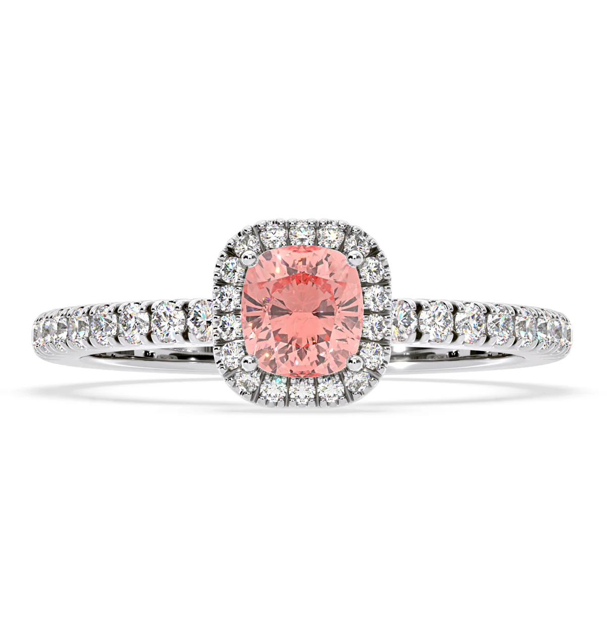 Beatrice Pink Lab Diamond 1.00ct Cushion Halo Ring in 18K White Gold- Elara Collection - Image 3