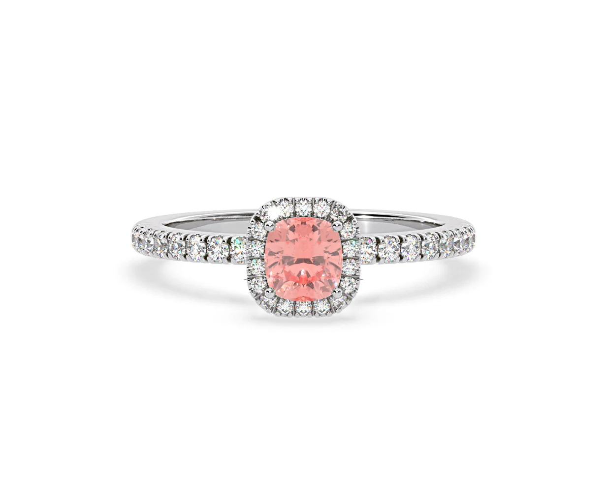 Beatrice Pink Lab Diamond 1.00ct Cushion Halo Ring in 18K White Gold- Elara Collection - Image 7