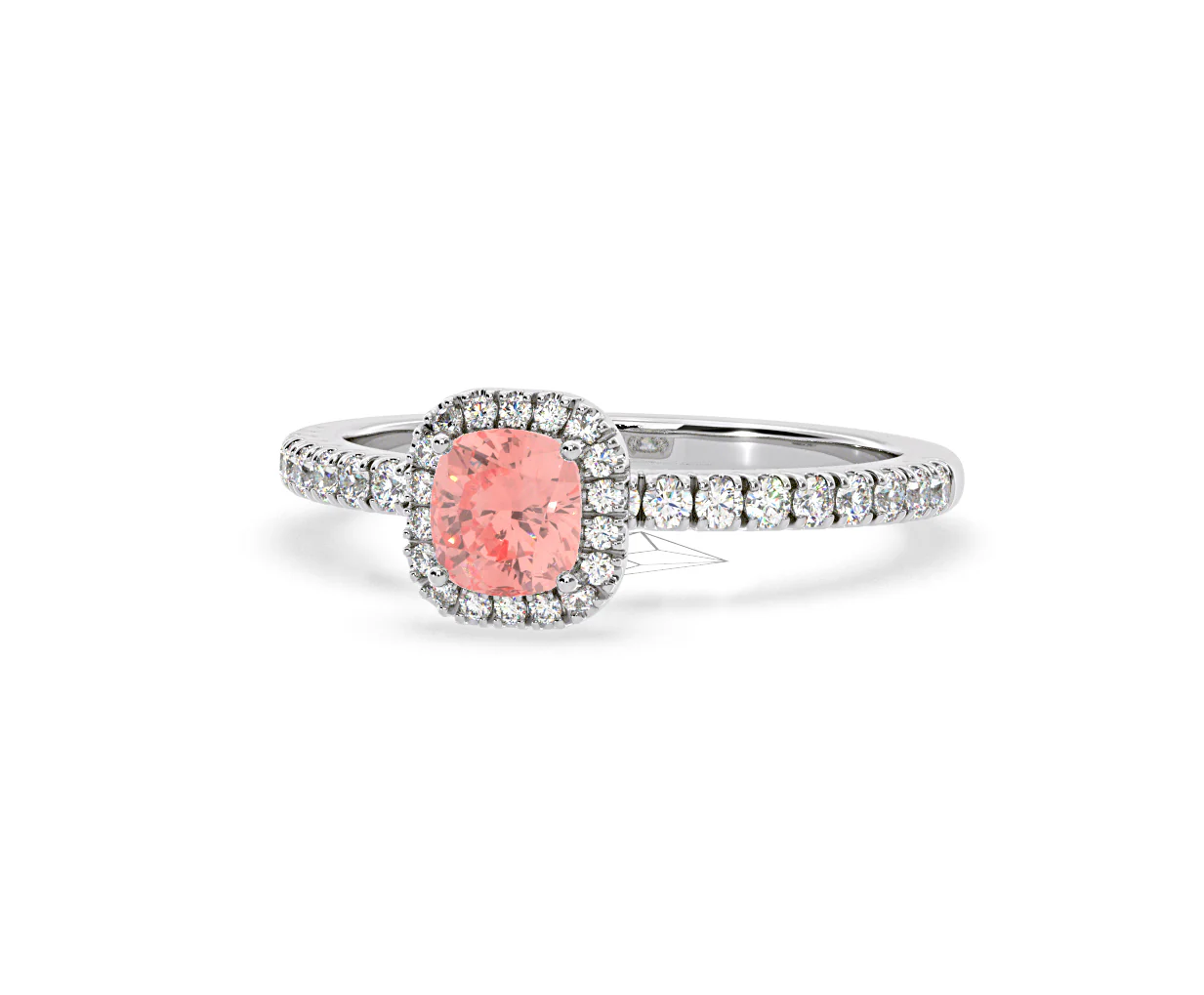 Beatrice Pink Lab Diamond 1.00ct Cushion Halo Ring in Platinum - Elara Collection - Image 10