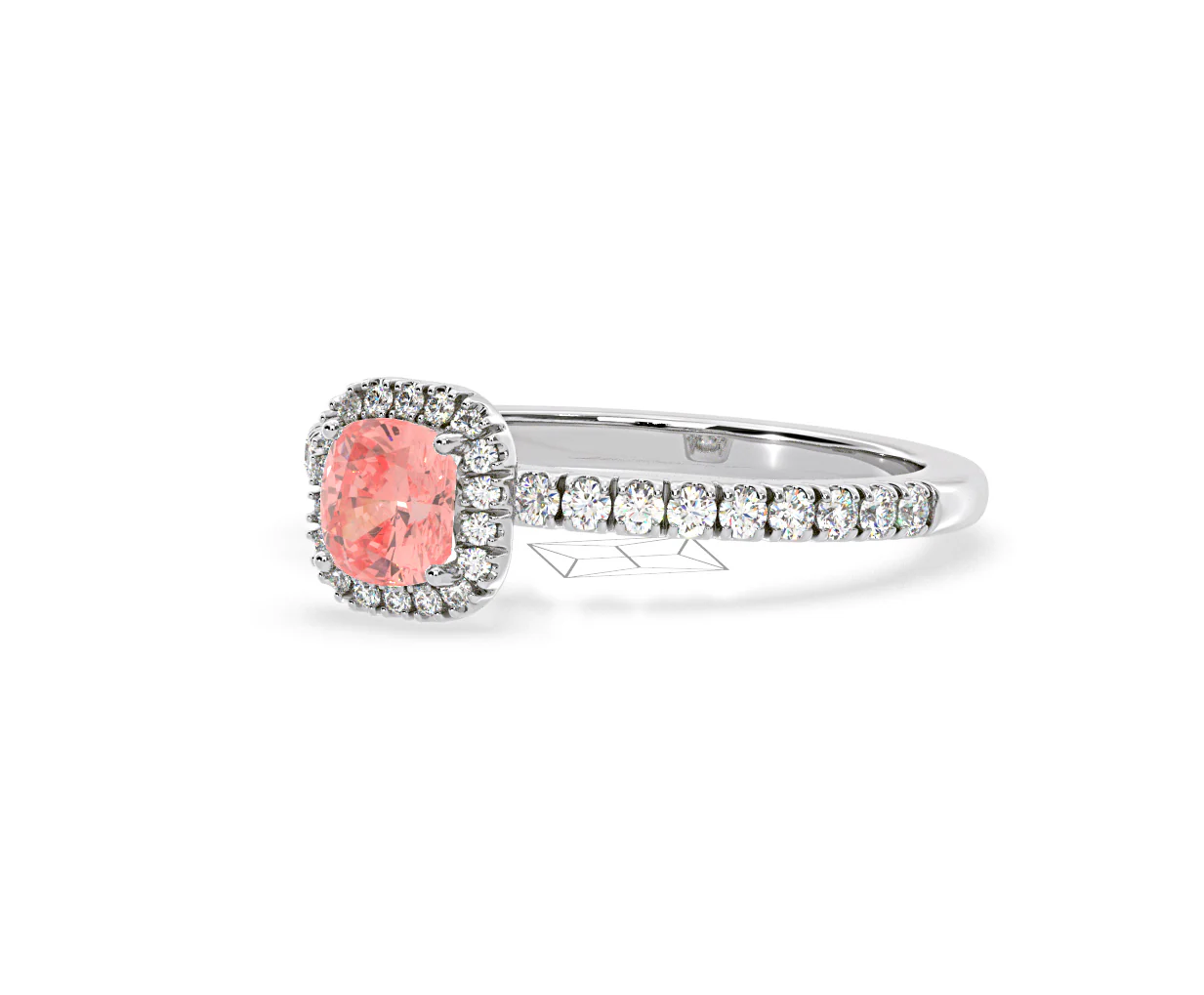 Beatrice Pink Lab Diamond 1.00ct Cushion Halo Ring in Platinum - Elara Collection - Image 14