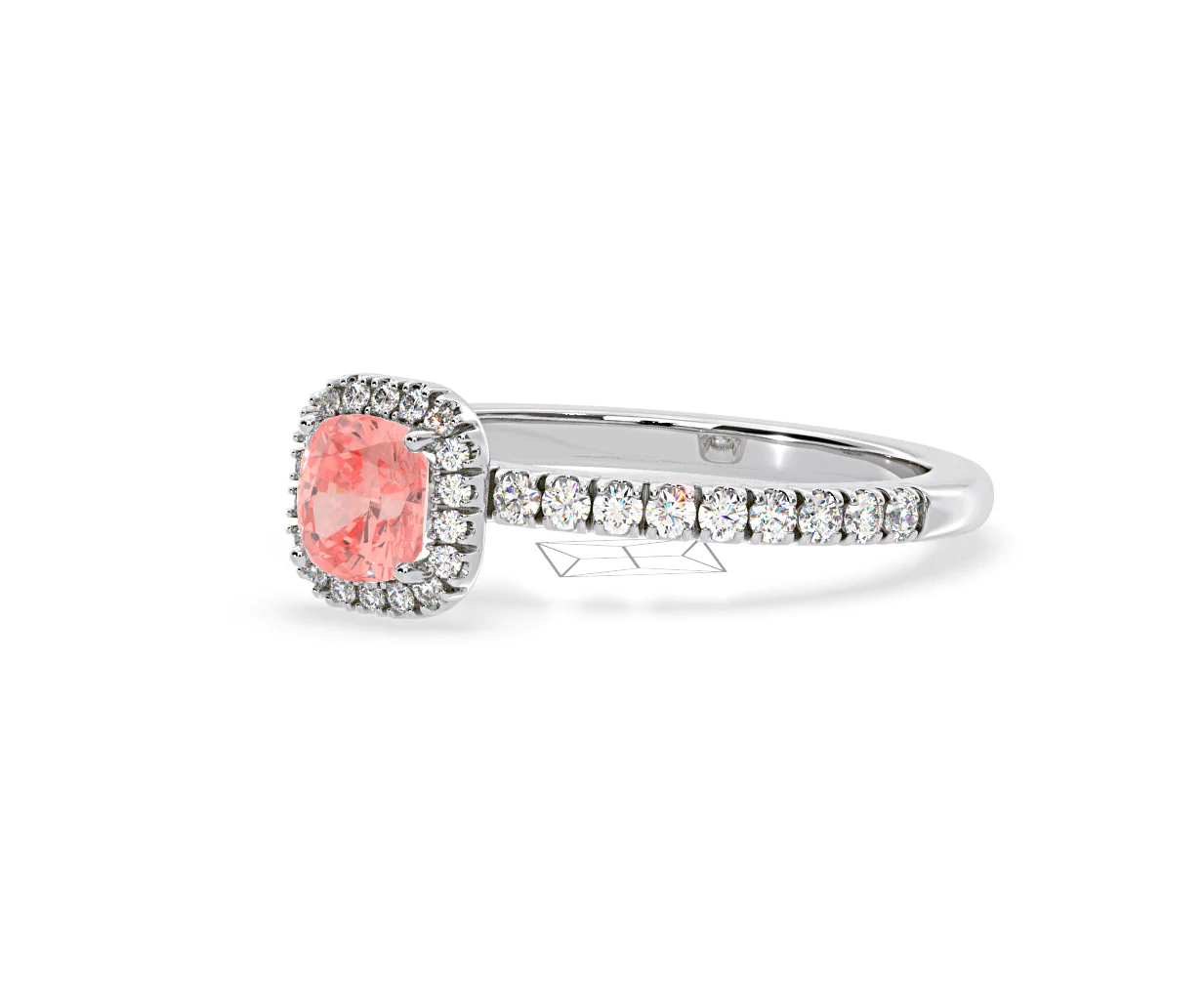 Beatrice Pink Lab Diamond 1.00ct Cushion Halo Ring in Platinum - Elara Collection - Image 15