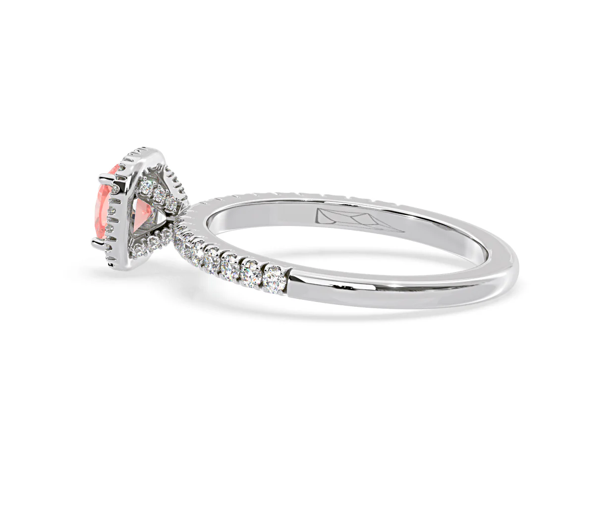 Beatrice Pink Lab Diamond 1.00ct Cushion Halo Ring in Platinum - Elara Collection - Image 31