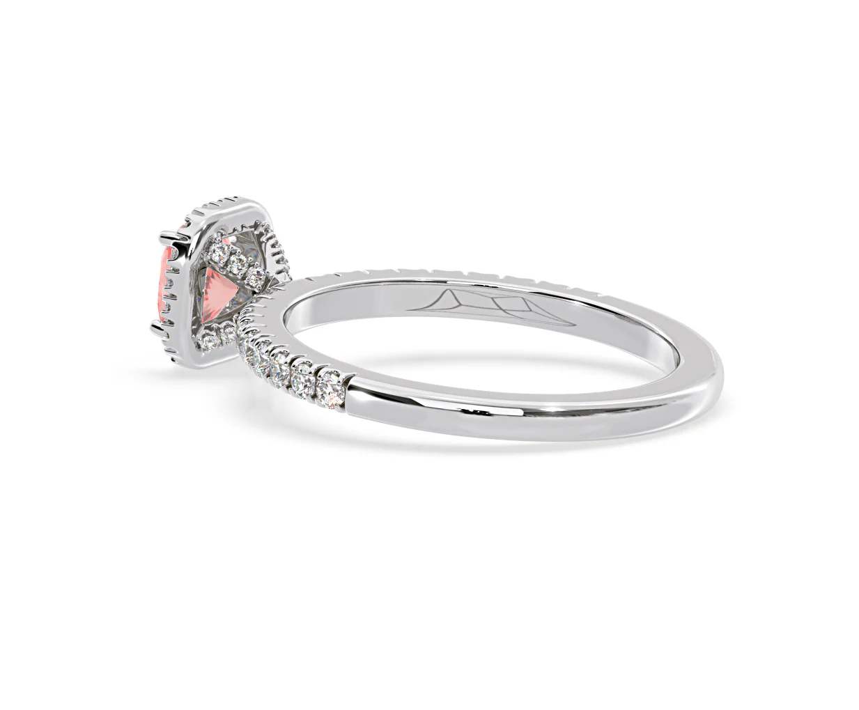 Beatrice Pink Lab Diamond 1.00ct Cushion Halo Ring in Platinum - Elara Collection - Image 34