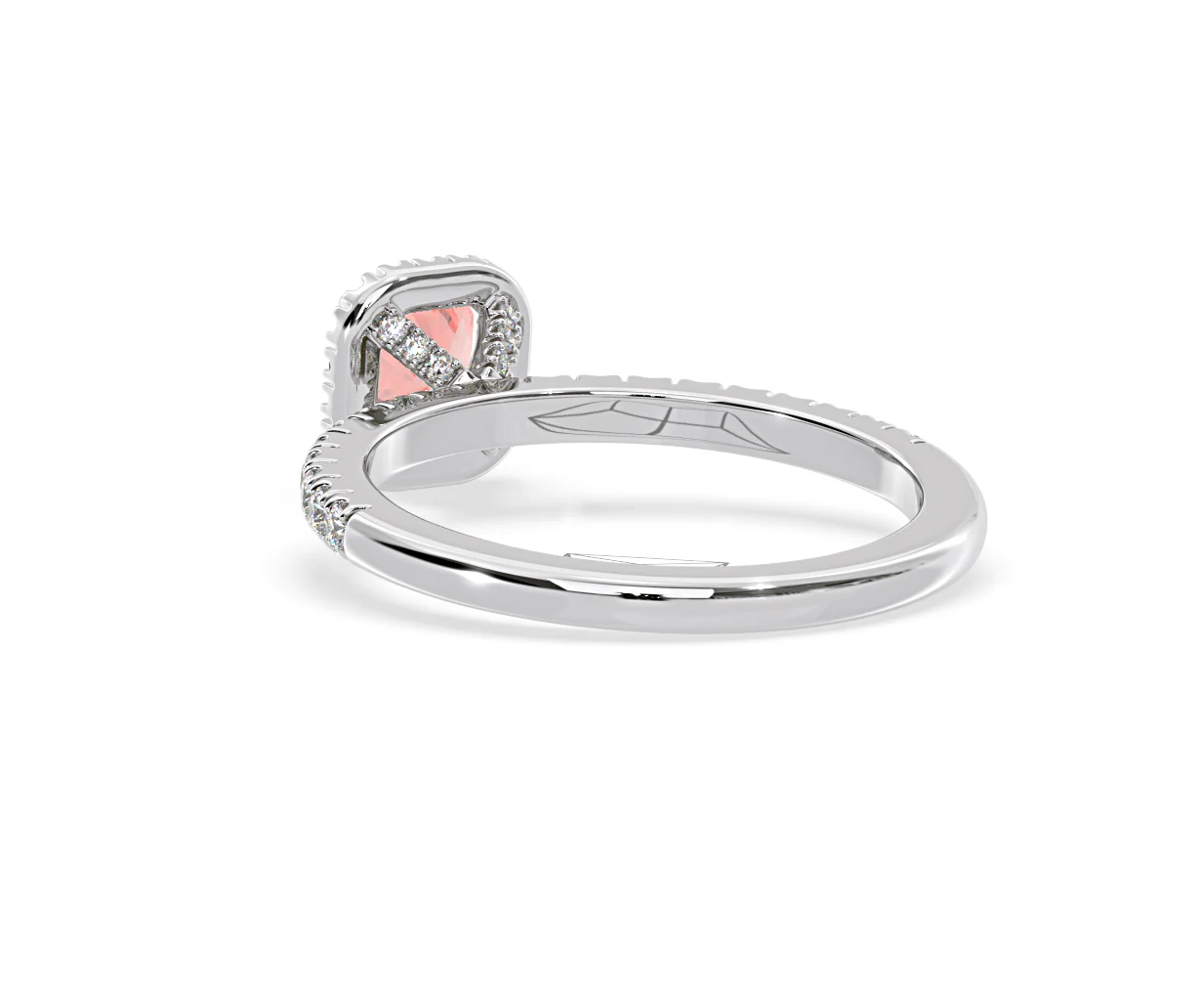 Beatrice Pink Lab Diamond 1.00ct Cushion Halo Ring in Platinum - Elara Collection - Image 40