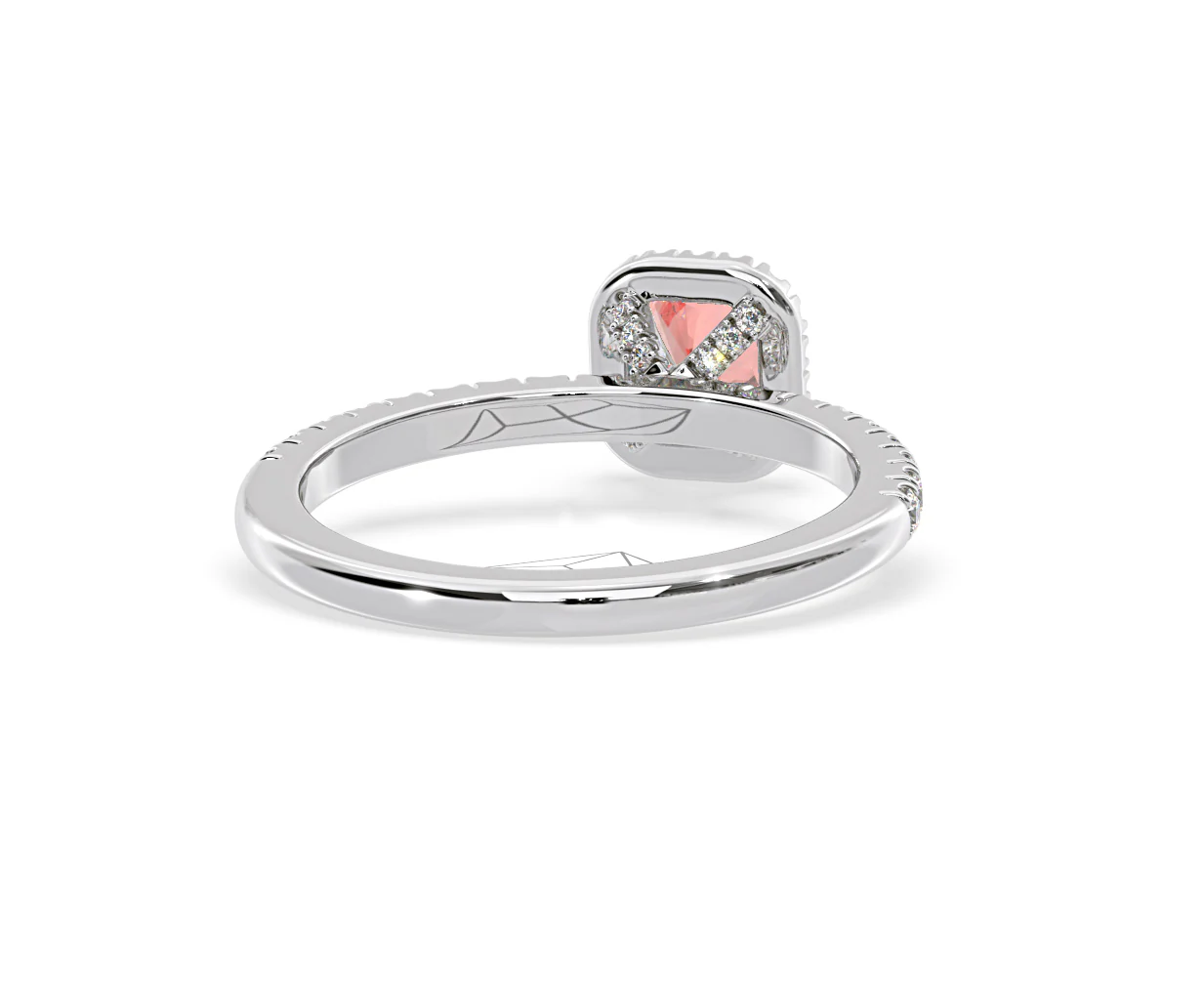 Beatrice Pink Lab Diamond 1.00ct Cushion Halo Ring in Platinum - Elara Collection - Image 50