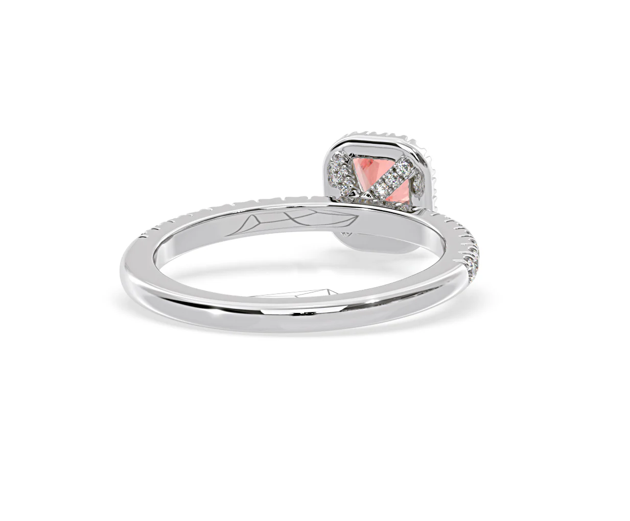 Beatrice Pink Lab Diamond 1.00ct Cushion Halo Ring in Platinum - Elara Collection - Image 51