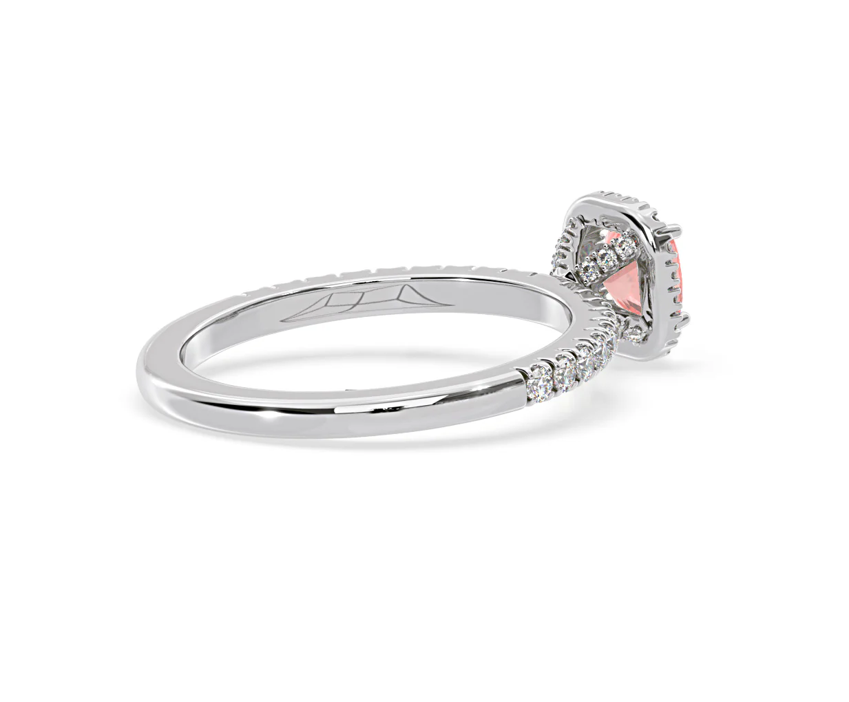 Beatrice Pink Lab Diamond 1.00ct Cushion Halo Ring in Platinum - Elara Collection - Image 58