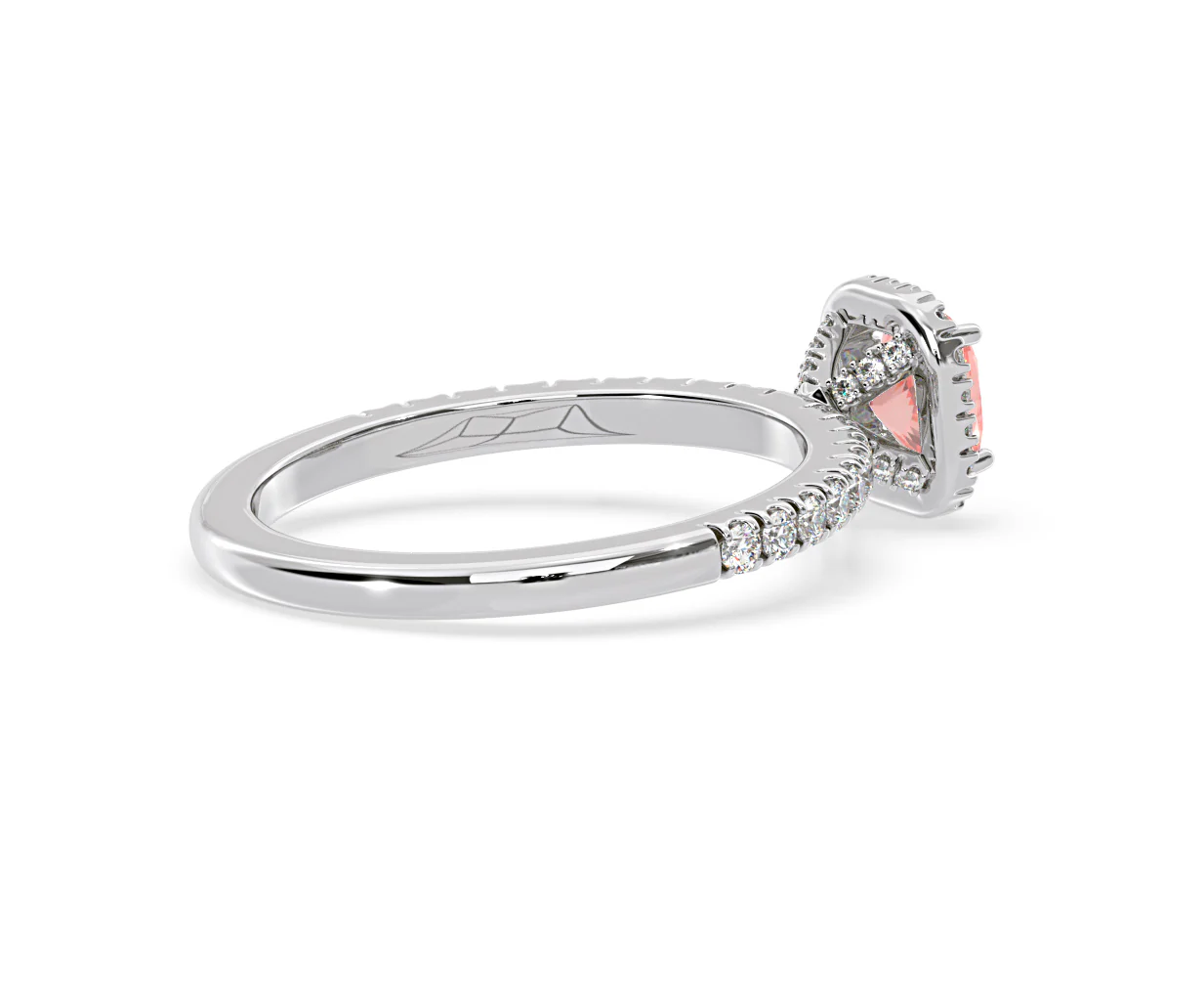 Beatrice Pink Lab Diamond 1.00ct Cushion Halo Ring in Platinum - Elara Collection - Image 59