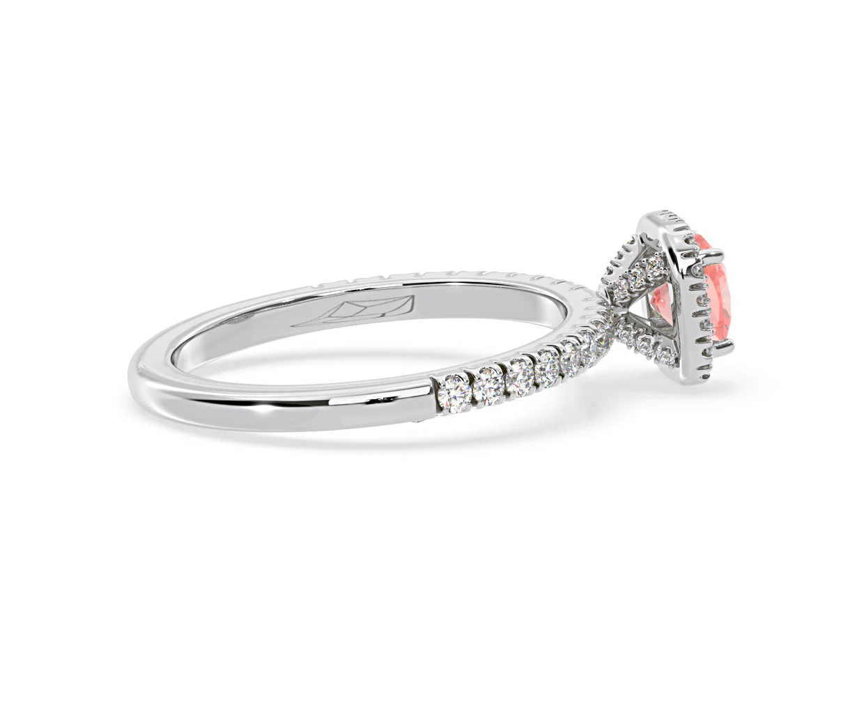 Beatrice Pink Lab Diamond 1.00ct Cushion Halo Ring in Platinum - Elara Collection - Image 63