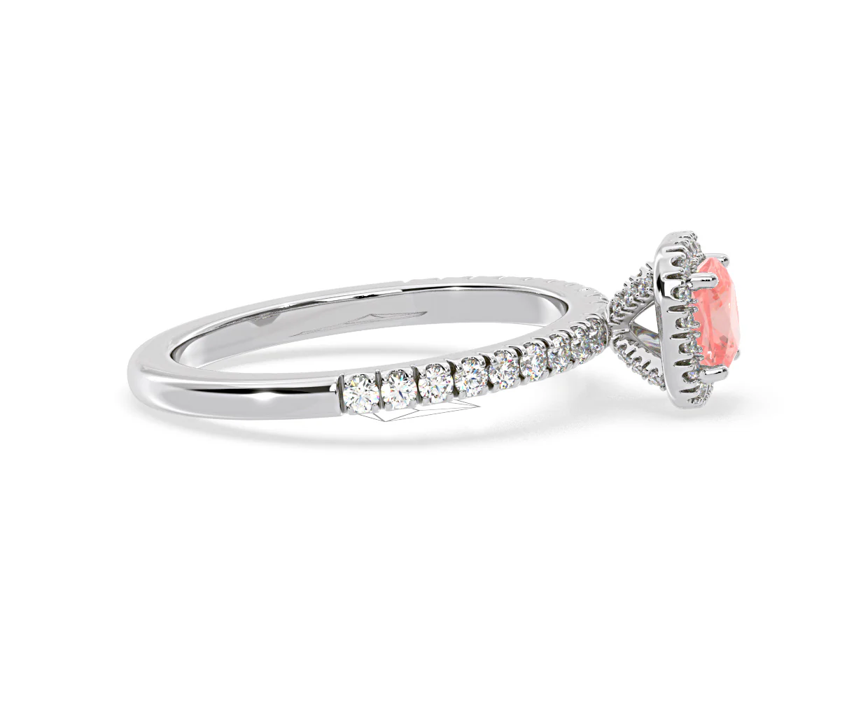 Beatrice Pink Lab Diamond 1.00ct Cushion Halo Ring in Platinum - Elara Collection - Image 68