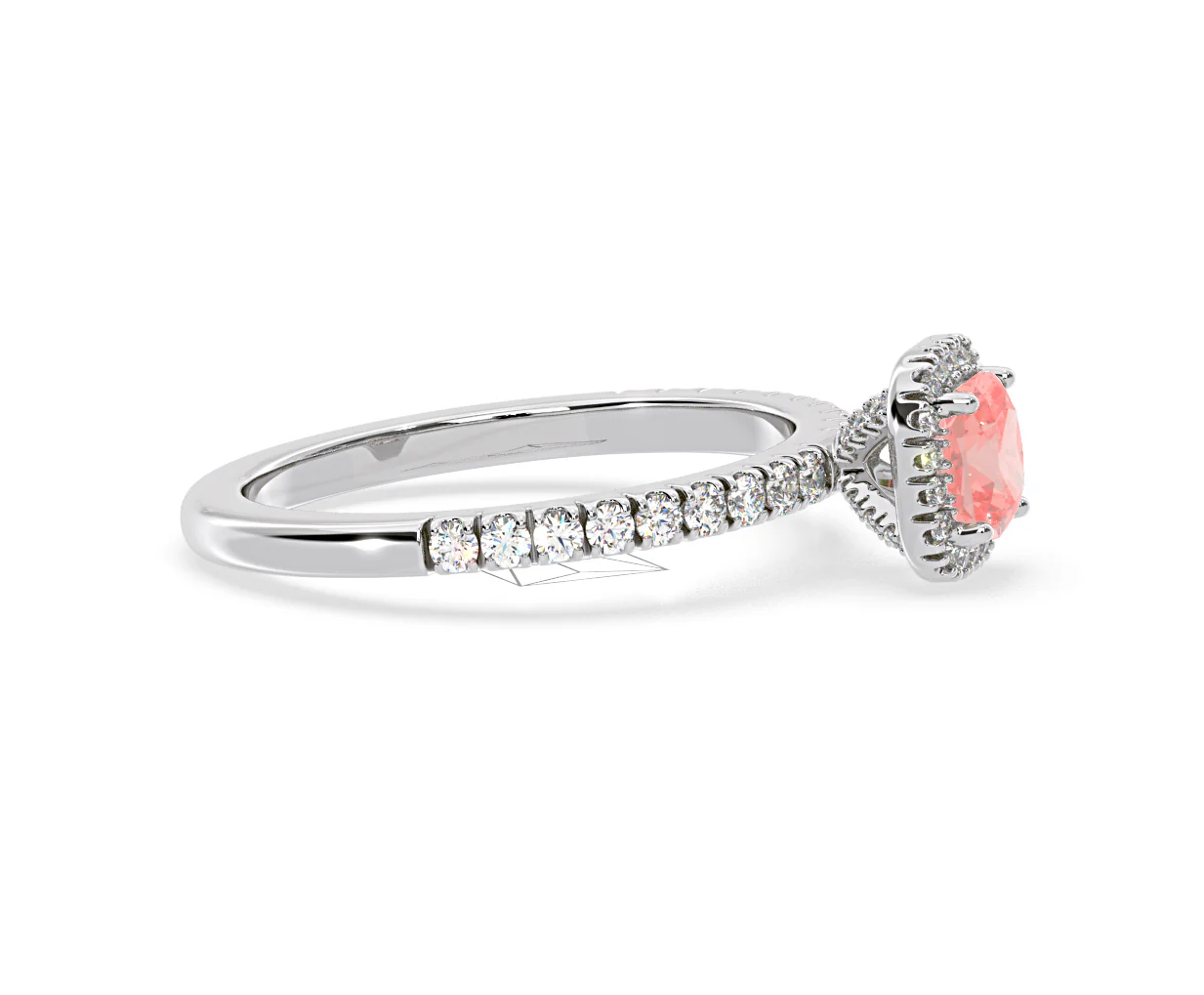 Beatrice Pink Lab Diamond 1.00ct Cushion Halo Ring in Platinum - Elara Collection - Image 70