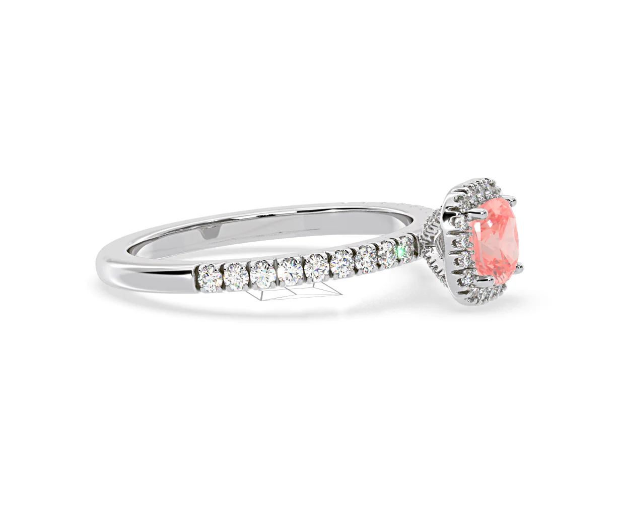 Beatrice Pink Lab Diamond 1.00ct Cushion Halo Ring in Platinum - Elara Collection - Image 72