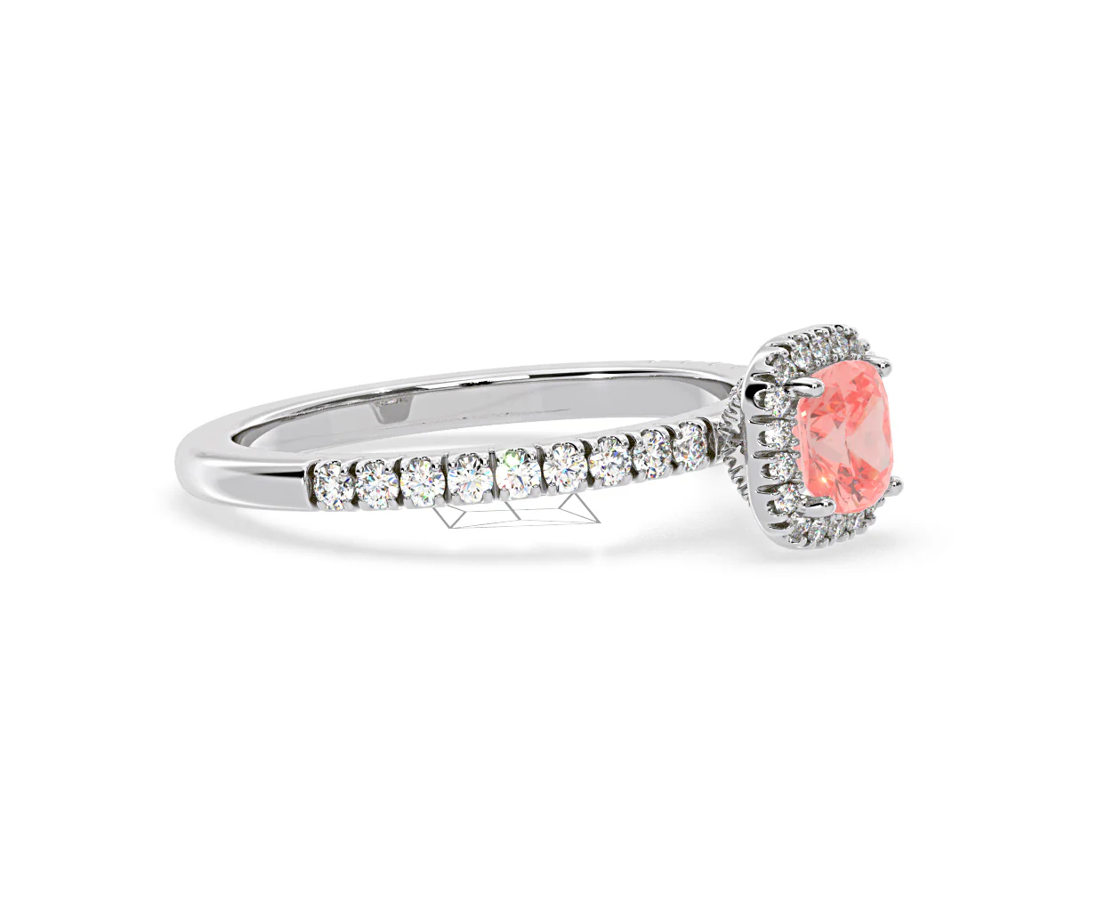 Beatrice Pink Lab Diamond 1.00ct Cushion Halo Ring in Platinum - Elara Collection - Image 74