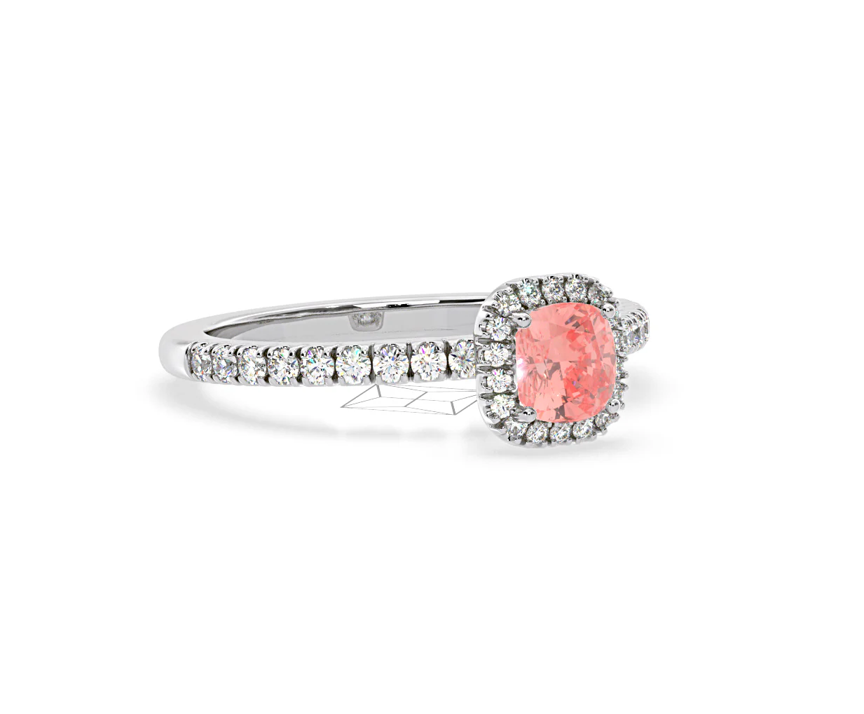 Beatrice Pink Lab Diamond 1.00ct Cushion Halo Ring in Platinum - Elara Collection - Image 80