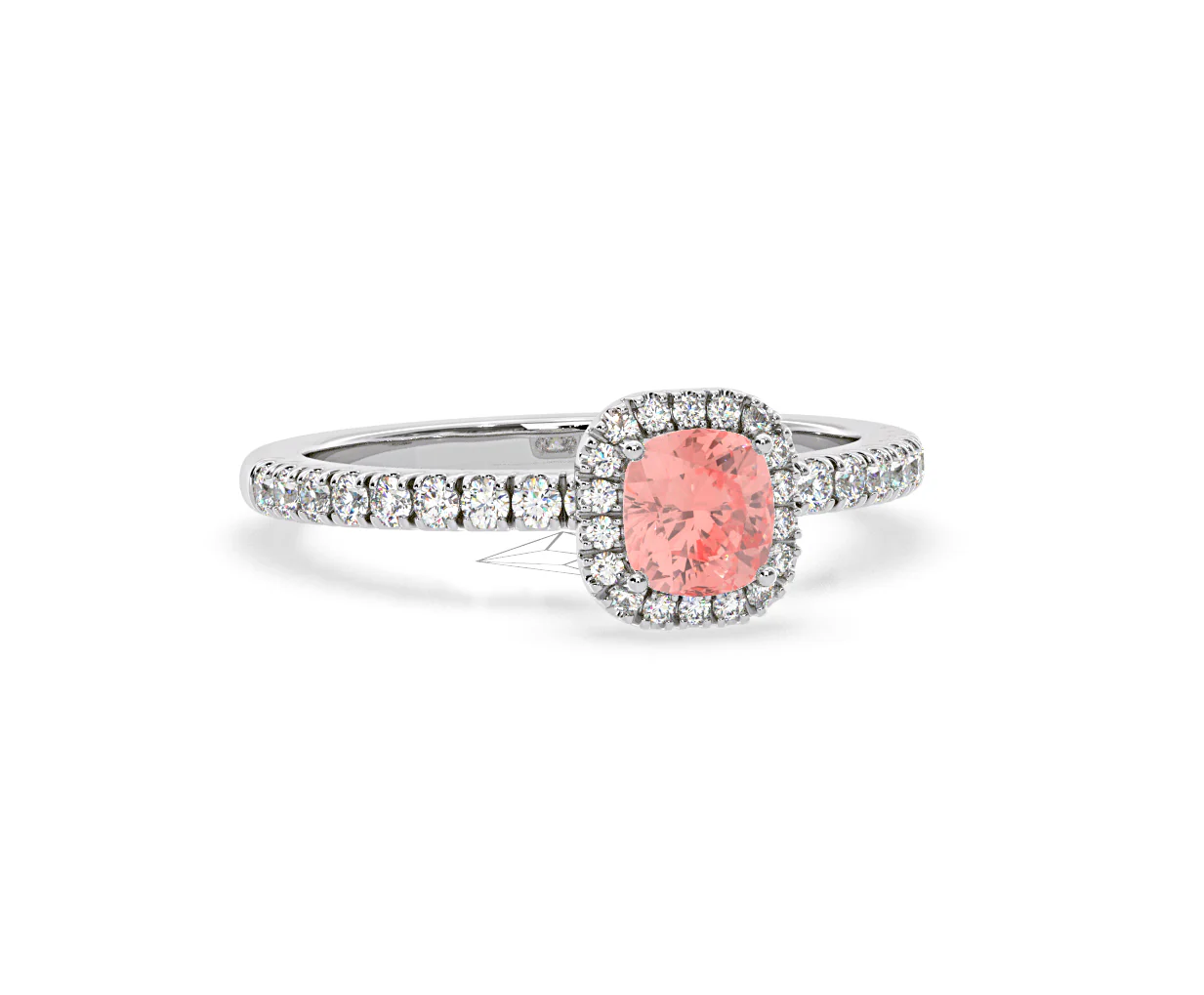 Beatrice Pink Lab Diamond 1.00ct Cushion Halo Ring in Platinum - Elara Collection - Image 83