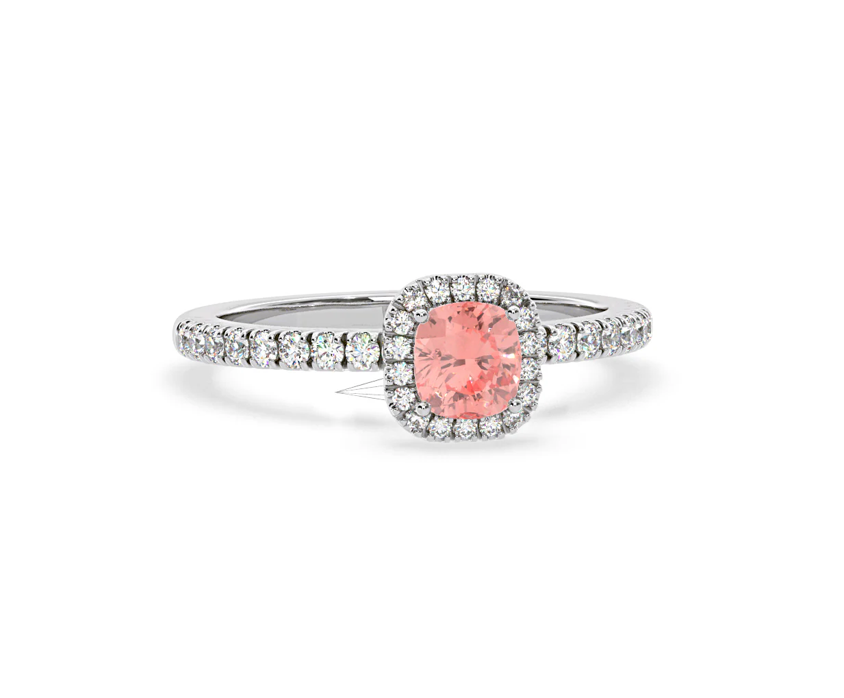 Beatrice Pink Lab Diamond 1.00ct Cushion Halo Ring in Platinum - Elara Collection - Image 84