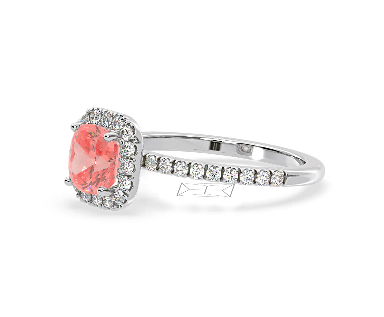 Beatrice Pink Lab Diamond 1.65ct Cushion Halo Ring in Platinum - Elara Collection - Image 18