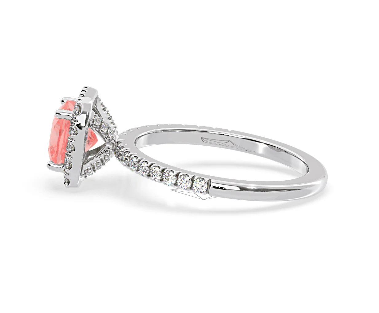 Beatrice Pink Lab Diamond 1.65ct Cushion Halo Ring in Platinum - Elara Collection - Image 28