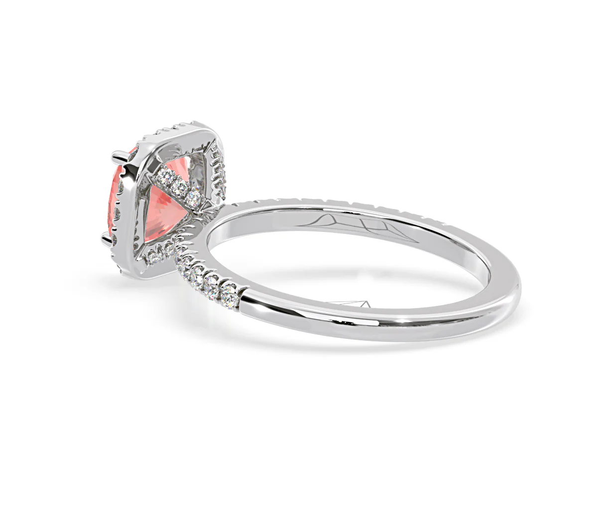 Beatrice Pink Lab Diamond 1.65ct Cushion Halo Ring in Platinum - Elara Collection - Image 35