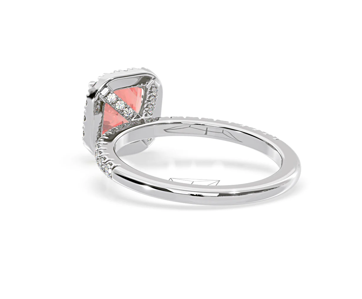 Beatrice Pink Lab Diamond 1.65ct Cushion Halo Ring in Platinum - Elara Collection - Image 39