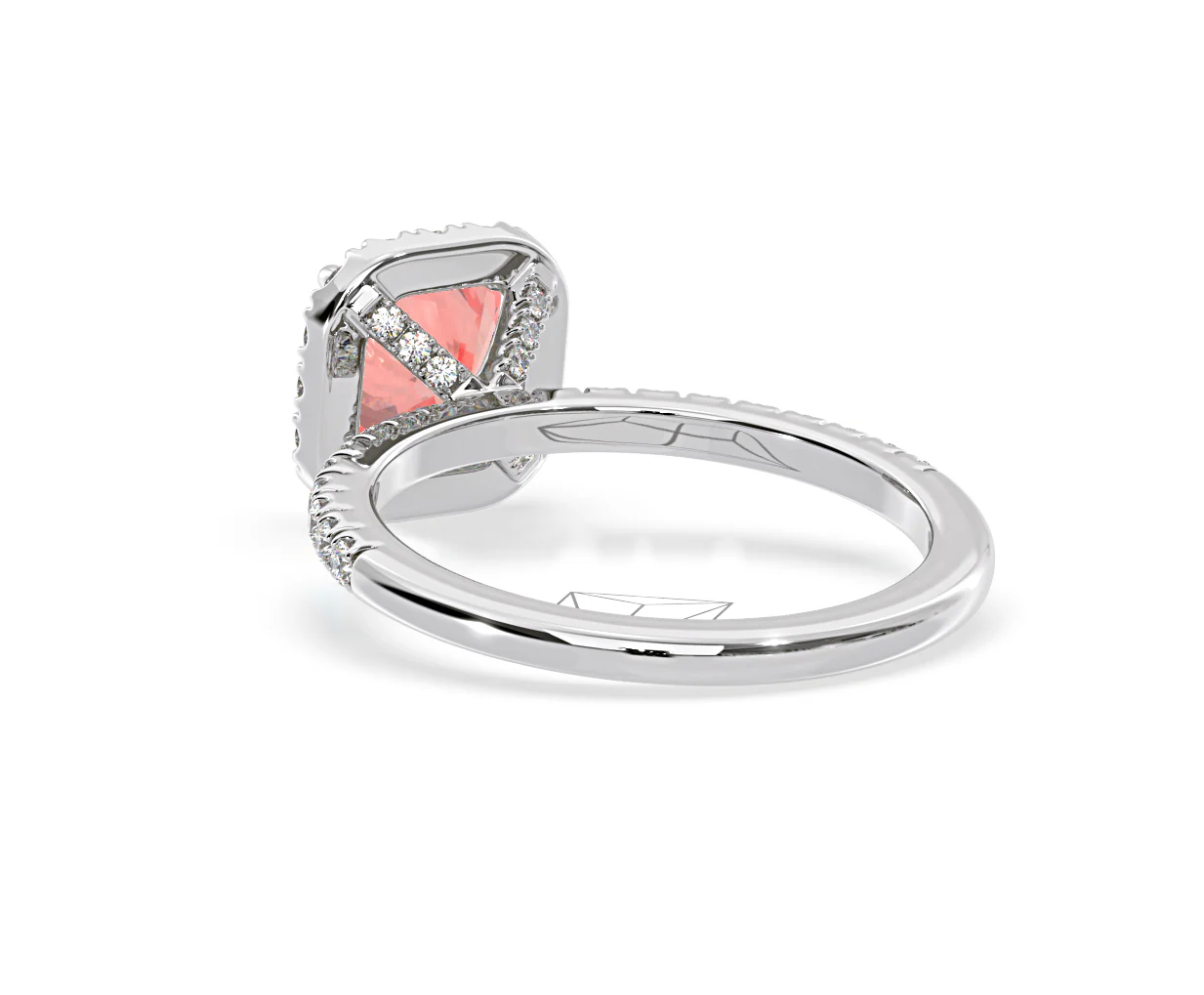 Beatrice Pink Lab Diamond 1.65ct Cushion Halo Ring in Platinum - Elara Collection - Image 40