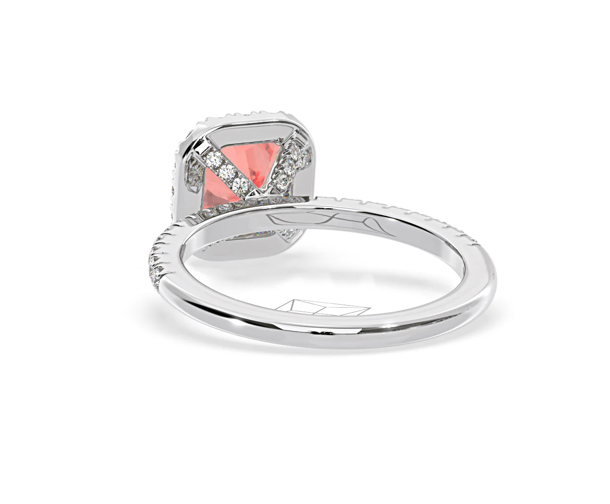 Beatrice Pink Lab Diamond 1.65ct Cushion Halo Ring in Platinum - Elara Collection - Image 42