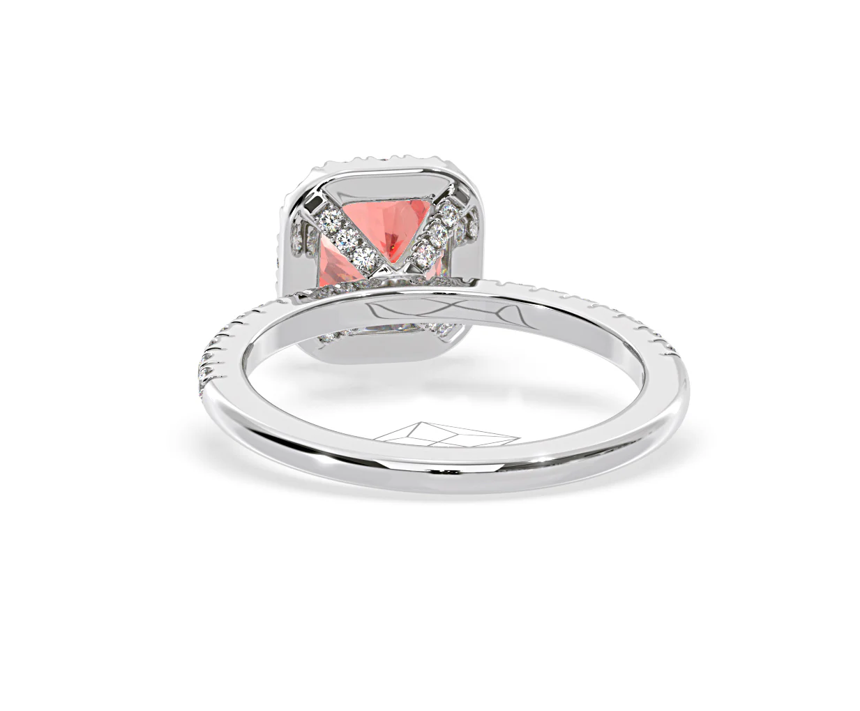 Beatrice Pink Lab Diamond 1.65ct Cushion Halo Ring in Platinum - Elara Collection - Image 44