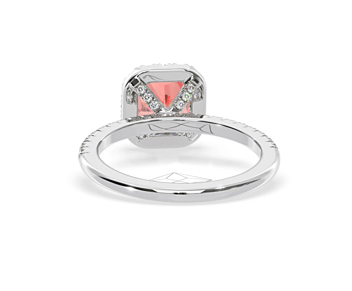 Beatrice Pink Lab Diamond 1.65ct Cushion Halo Ring in Platinum - Elara Collection - Image 45