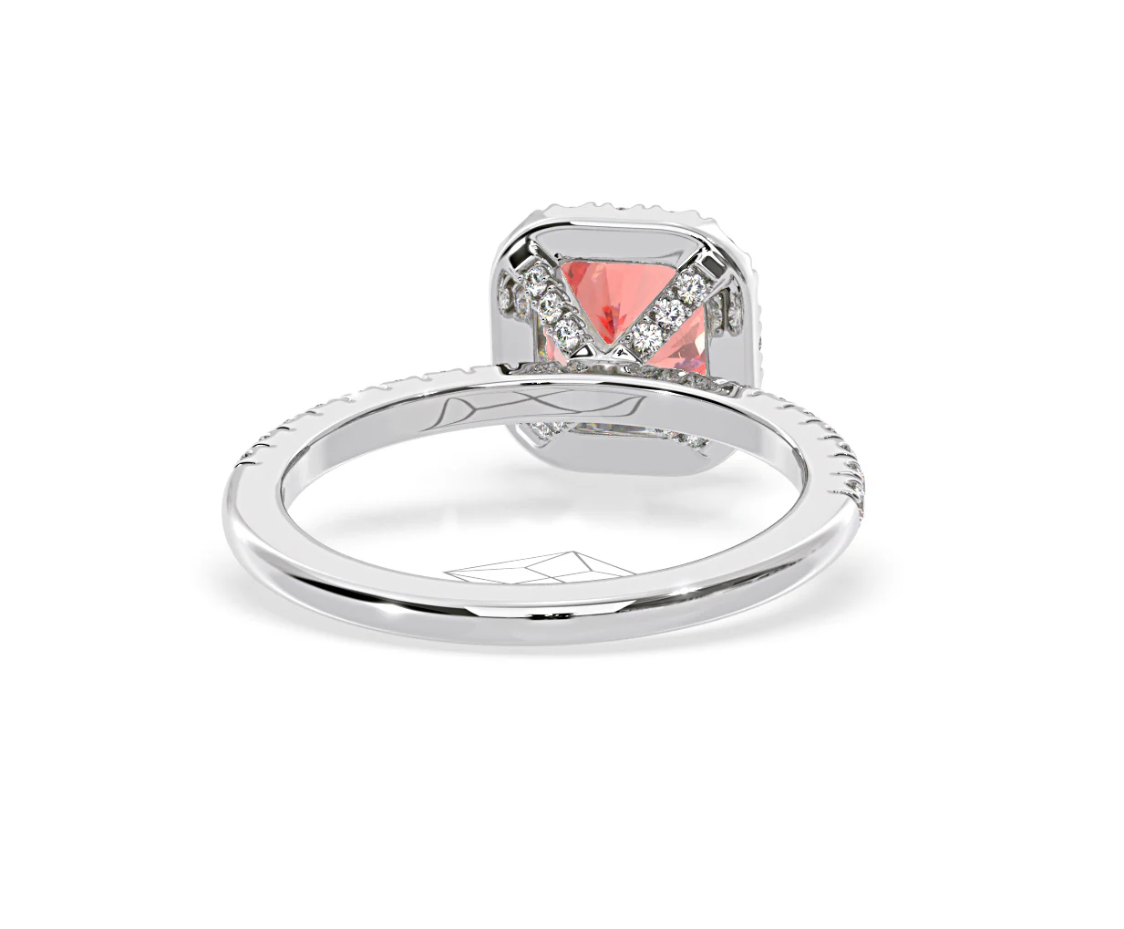 Beatrice Pink Lab Diamond 1.65ct Cushion Halo Ring in Platinum - Elara Collection - Image 49