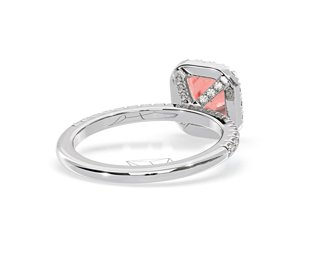 Beatrice Pink Lab Diamond 1.65ct Cushion Halo Ring in Platinum - Elara Collection - Image 53
