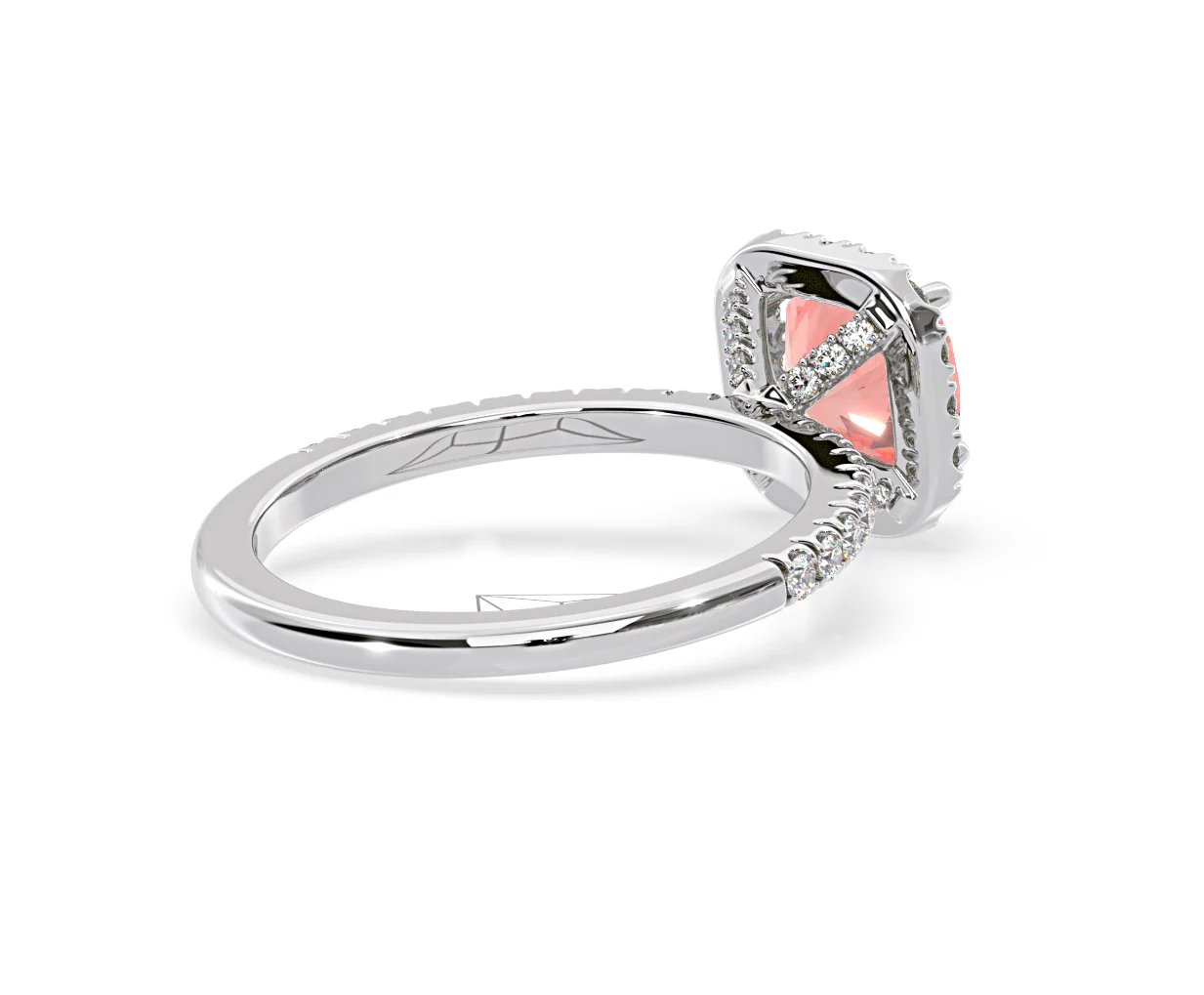 Beatrice Pink Lab Diamond 1.65ct Cushion Halo Ring in Platinum - Elara Collection - Image 56