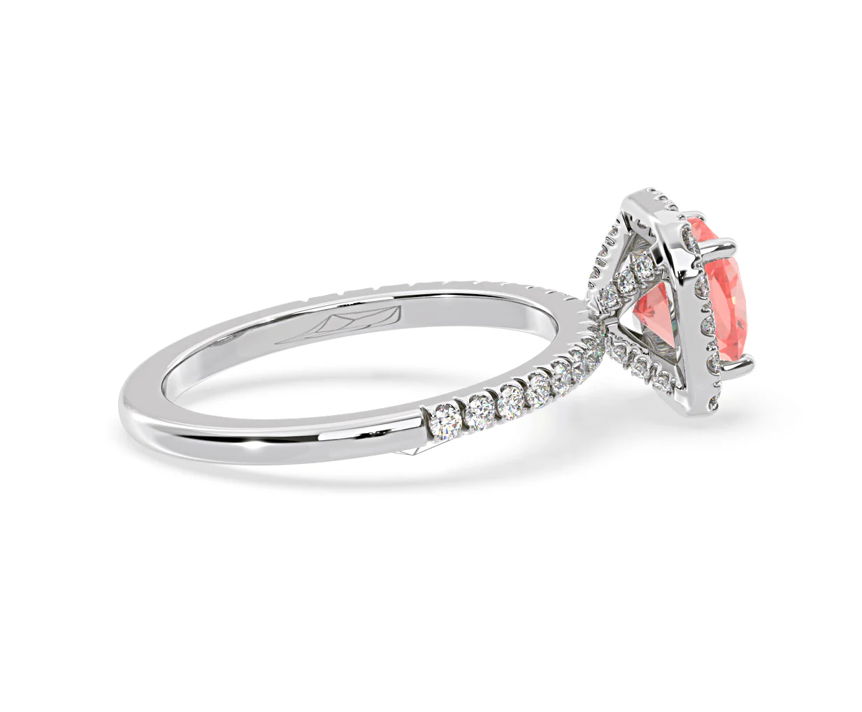 Beatrice Pink Lab Diamond 1.65ct Cushion Halo Ring in Platinum - Elara Collection - Image 63