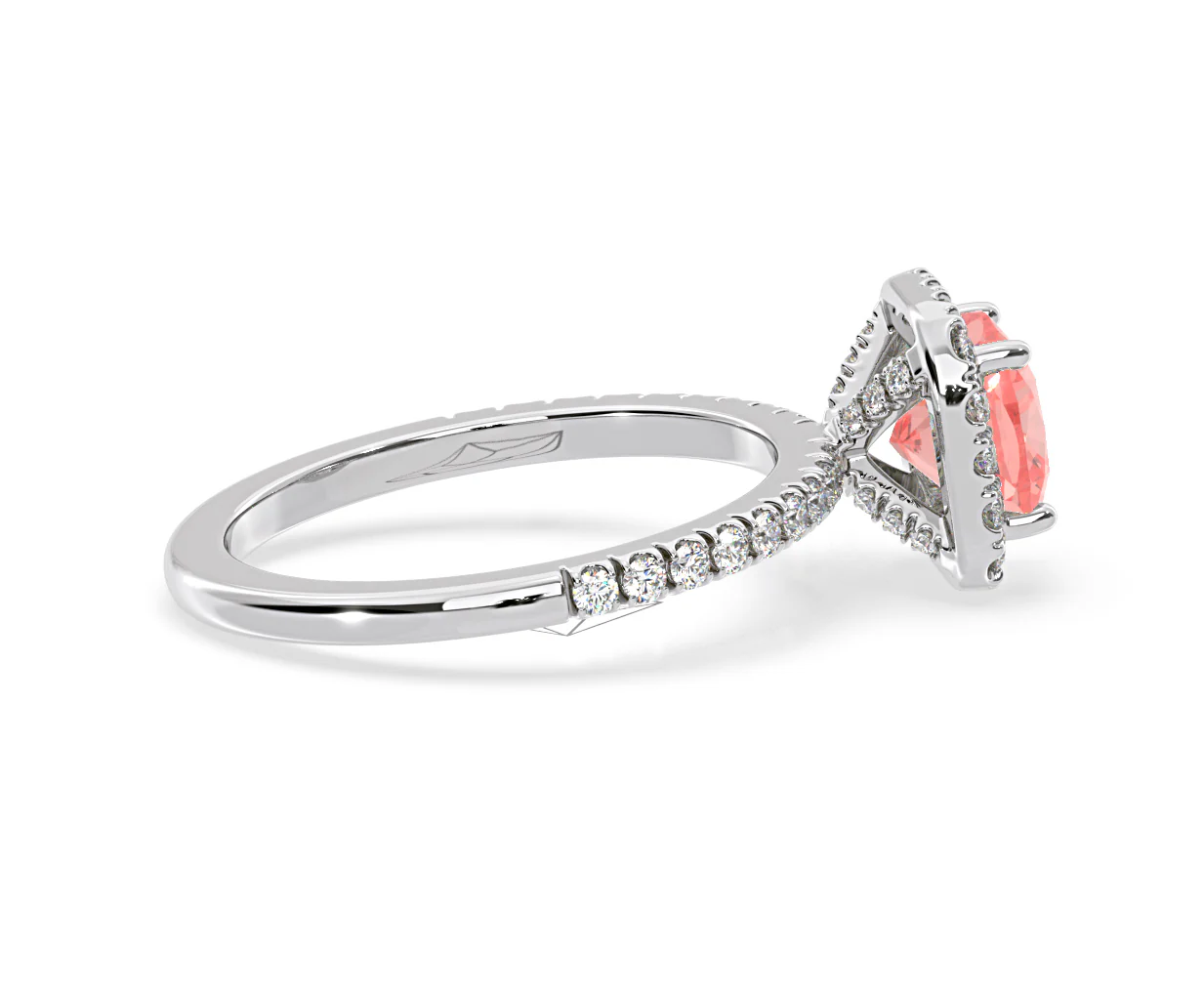 Beatrice Pink Lab Diamond 1.65ct Cushion Halo Ring in Platinum - Elara Collection - Image 64