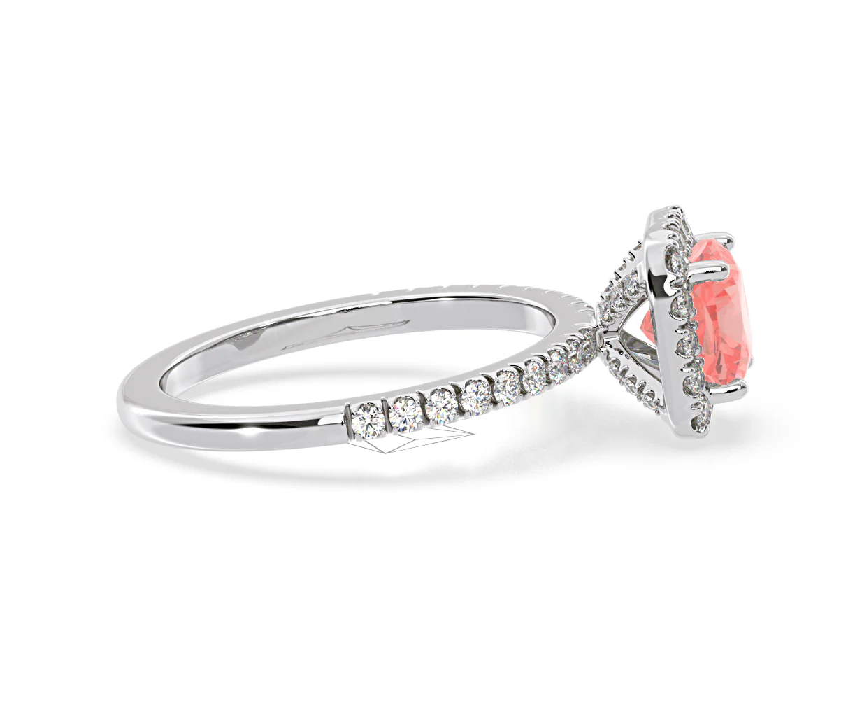 Beatrice Pink Lab Diamond 1.65ct Cushion Halo Ring in Platinum - Elara Collection - Image 67