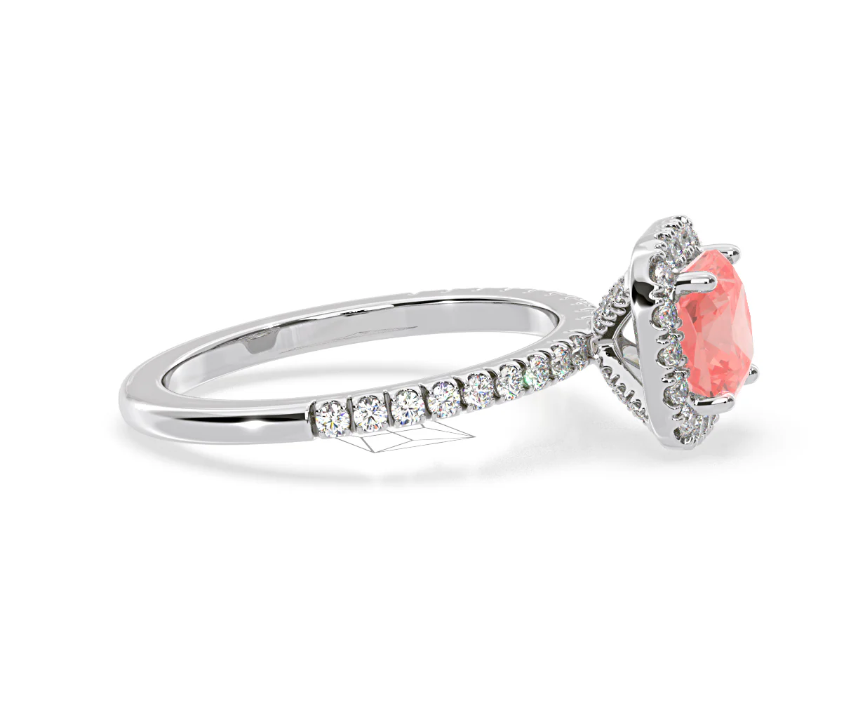 Beatrice Pink Lab Diamond 1.65ct Cushion Halo Ring in Platinum - Elara Collection - Image 69