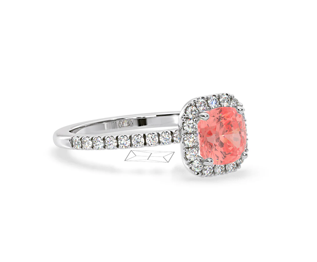 Beatrice Pink Lab Diamond 1.65ct Cushion Halo Ring in Platinum - Elara Collection - Image 78